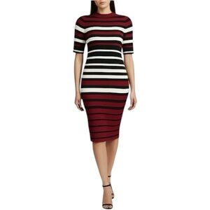 Say What? Striped Black, White, and Burgundy Bodycon Knit Dress Size Medium